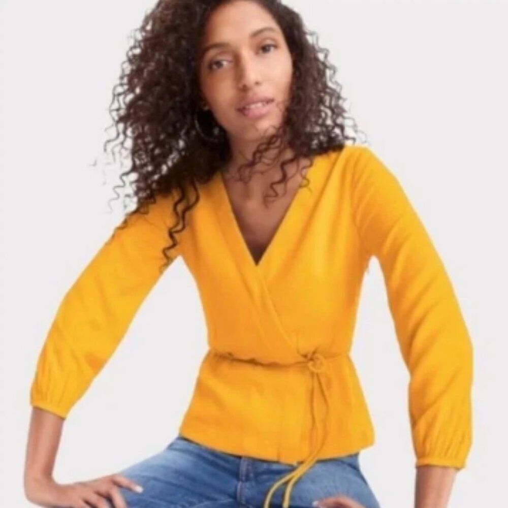 Like New! J. Crew Drapey Crepe Faux Wrap Blouse  in Rick Gold in Size 8